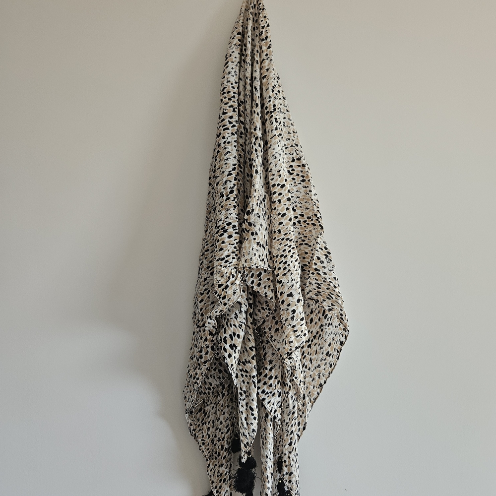 Club Monaco Black and Cream Polka Dot Scarf